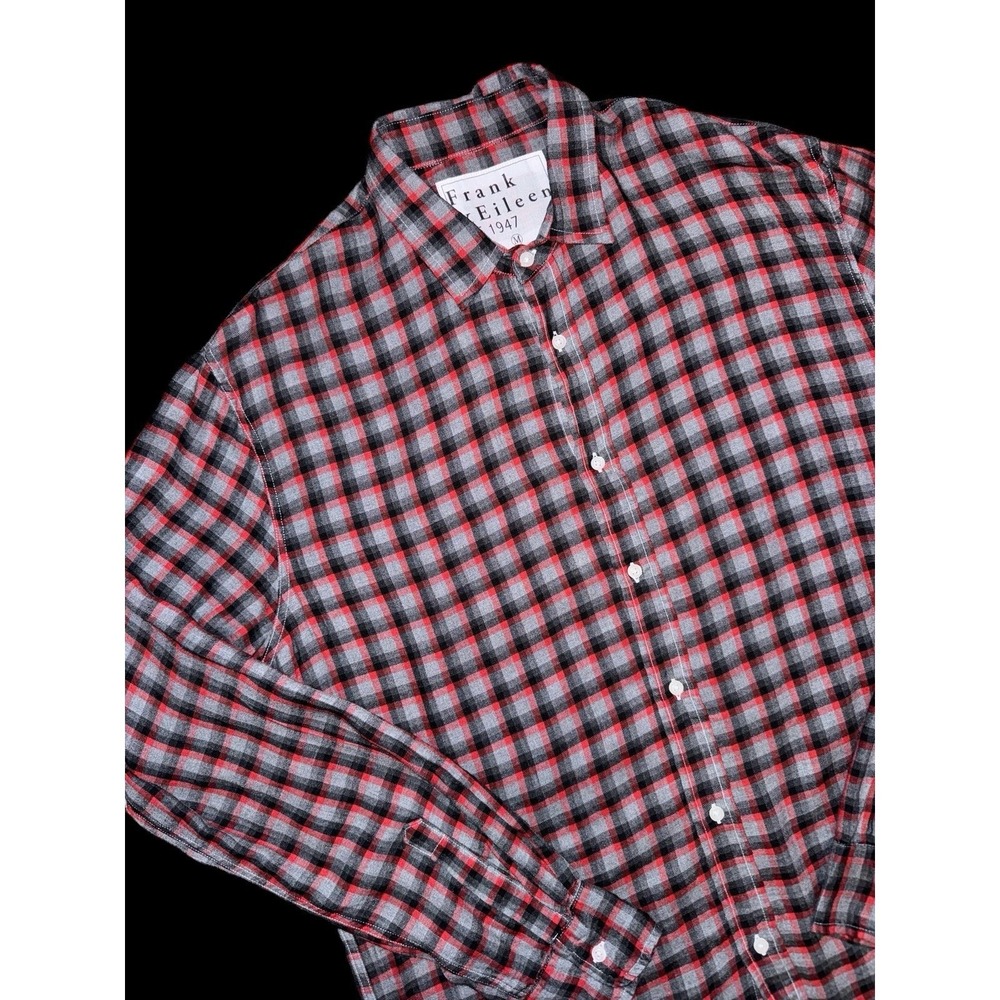 Frank & Eileen Button Down Mens M Red Grey Plaid Woven In Italy Made In USA